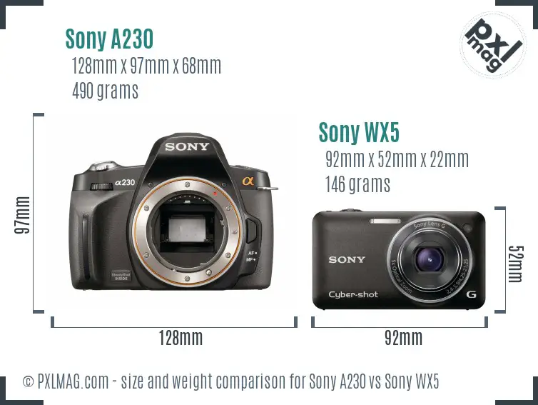 Sony A230 vs Sony WX5 size comparison
