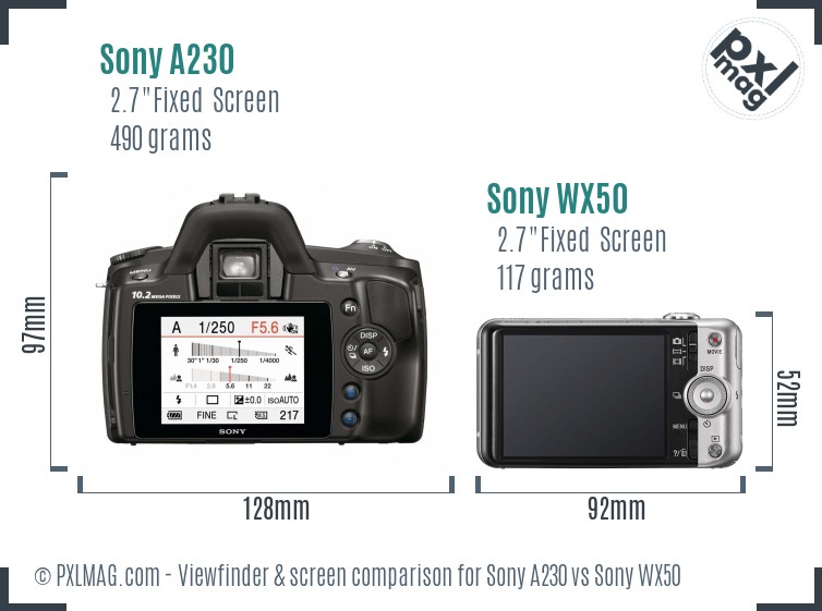 Sony A230 vs Sony WX50 Screen and Viewfinder comparison