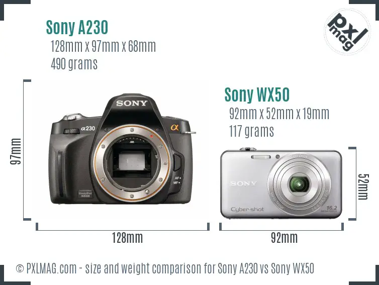 Sony A230 vs Sony WX50 size comparison