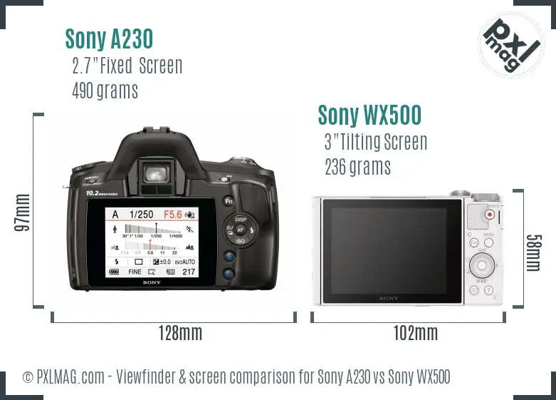 Sony A230 vs Sony WX500 Screen and Viewfinder comparison