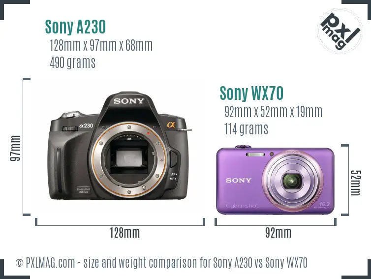 Sony A230 vs Sony WX70 size comparison