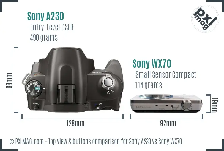 Sony A230 vs Sony WX70 top view buttons comparison