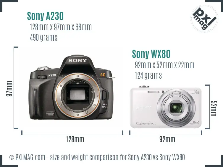 Sony A230 vs Sony WX80 size comparison
