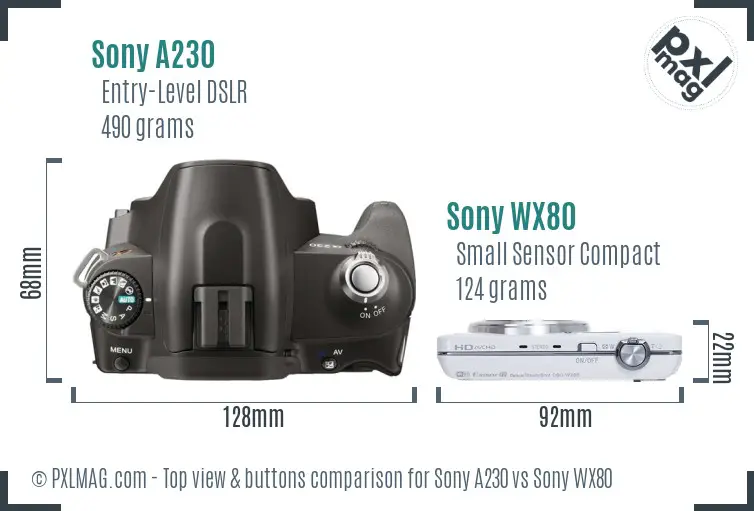 Sony A230 vs Sony WX80 top view buttons comparison