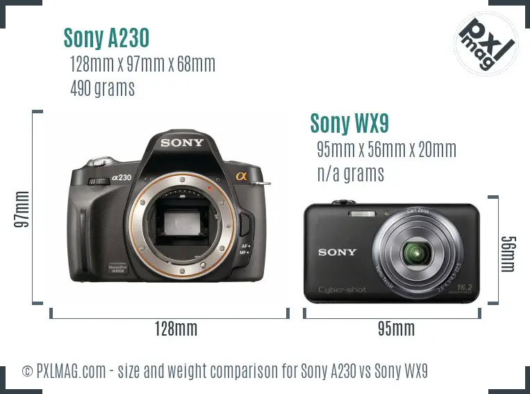 Sony A230 vs Sony WX9 size comparison