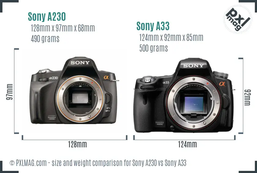 Sony A230 vs Sony A33 size comparison