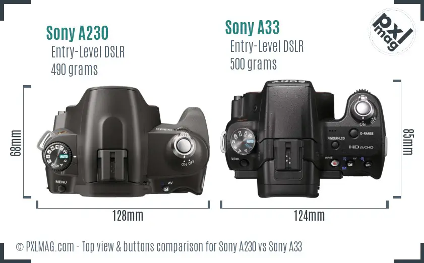Sony A230 vs Sony A33 top view buttons comparison
