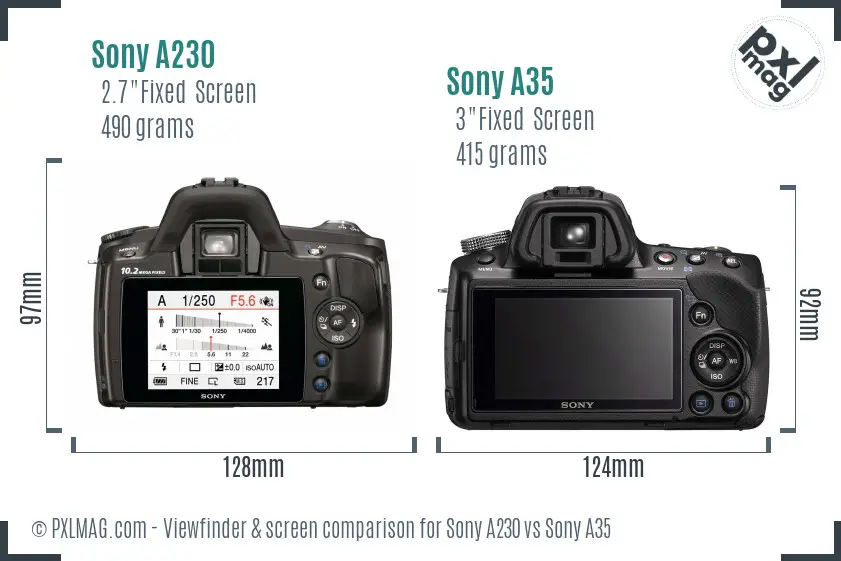 Sony A230 vs Sony A35 Screen and Viewfinder comparison