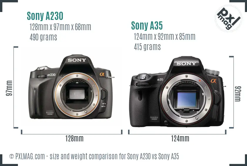 Sony A230 vs Sony A35 size comparison