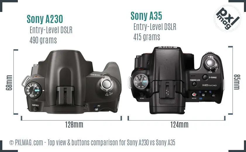 Sony A230 vs Sony A35 top view buttons comparison