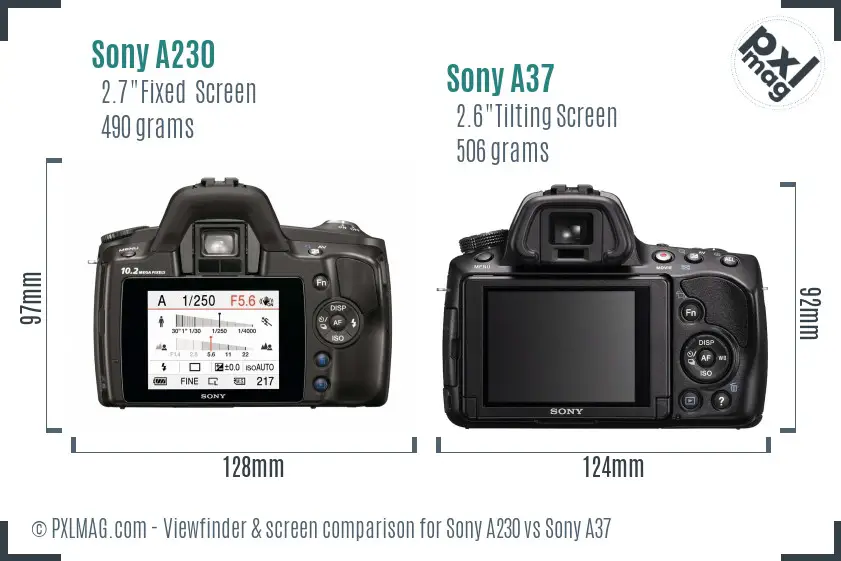 Sony A230 vs Sony A37 Screen and Viewfinder comparison