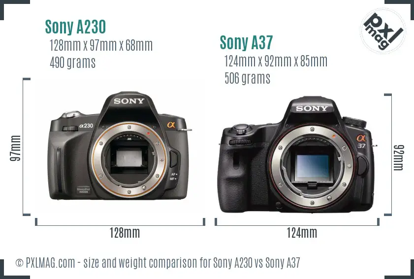 Sony A230 vs Sony A37 size comparison