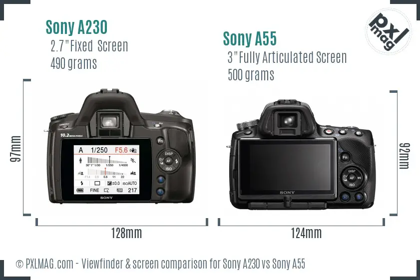Sony A230 vs Sony A55 Screen and Viewfinder comparison