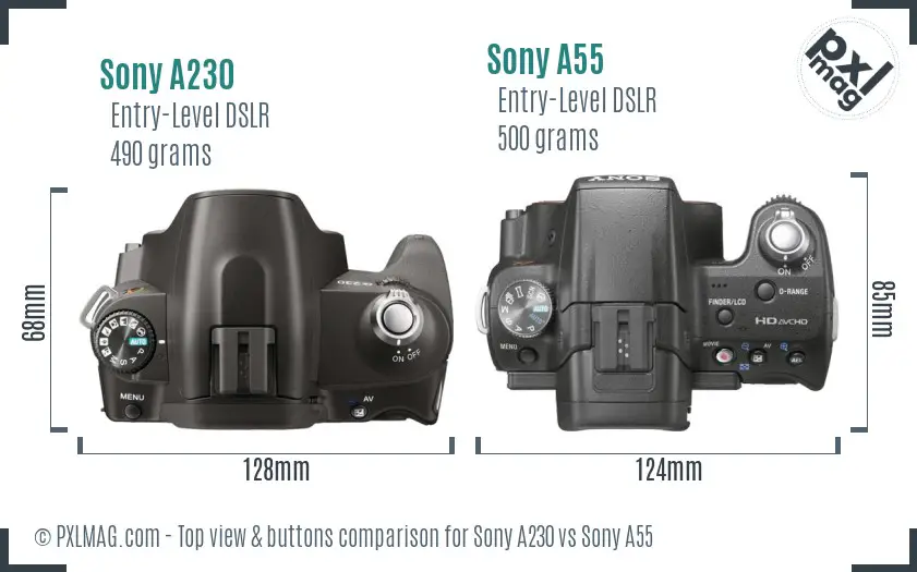 Sony A230 vs Sony A55 top view buttons comparison