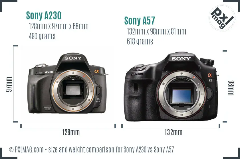 Sony A230 vs Sony A57 size comparison