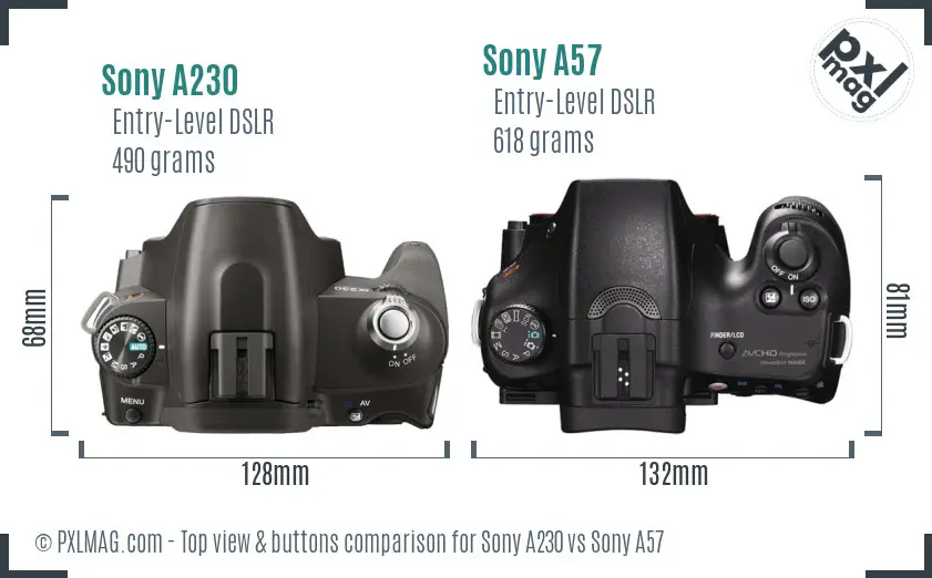 Sony A230 vs Sony A57 top view buttons comparison