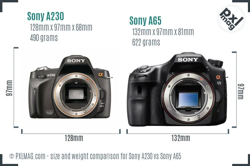 Sony A230 vs Sony A65 size comparison