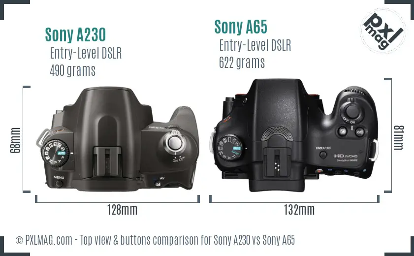 Sony A230 vs Sony A65 top view buttons comparison