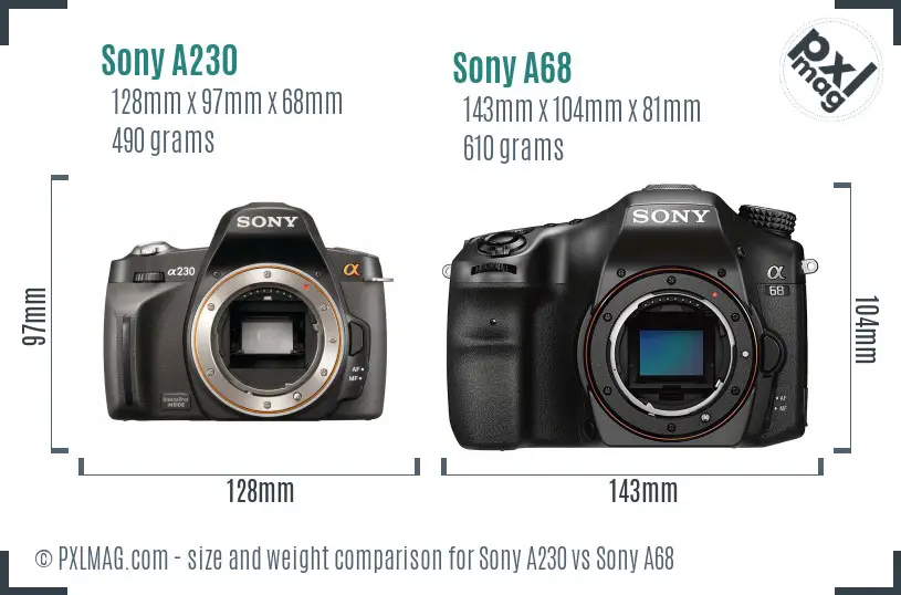 Sony A230 vs Sony A68 size comparison