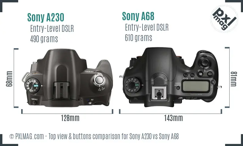 Sony A230 vs Sony A68 top view buttons comparison