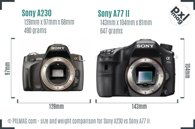 Sony A230 vs Sony A77 II size comparison