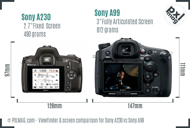 Sony A230 vs Sony A99 Screen and Viewfinder comparison