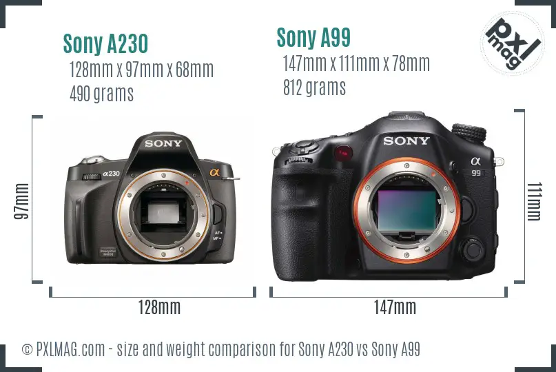 Sony A230 vs Sony A99 size comparison