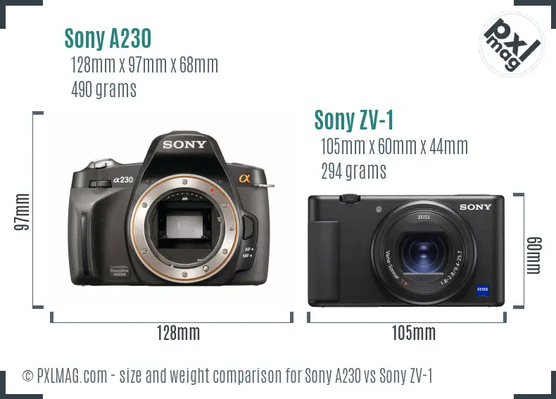 Sony A230 vs Sony ZV-1 size comparison