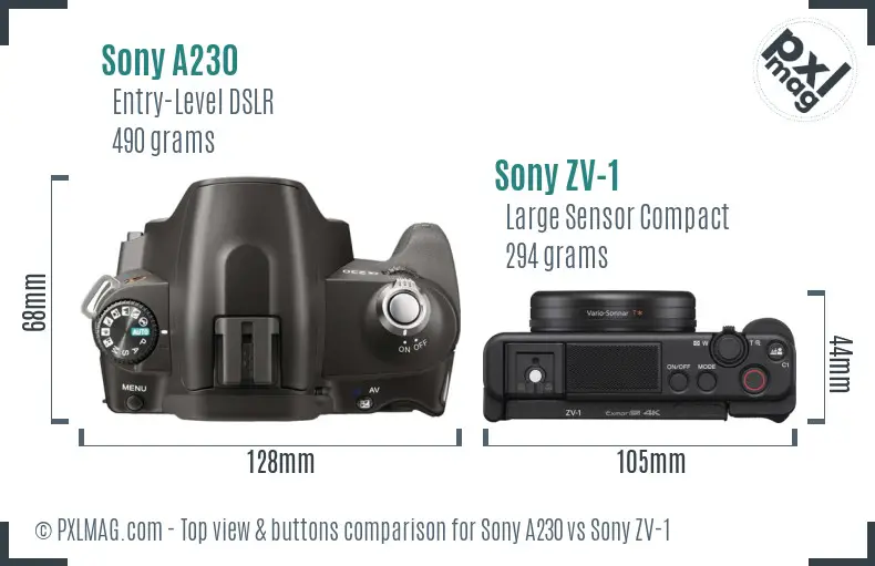 Sony A230 vs Sony ZV-1 top view buttons comparison