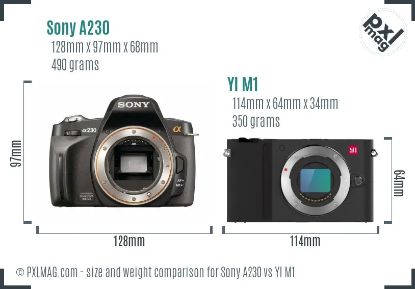 Sony A230 vs YI M1 size comparison
