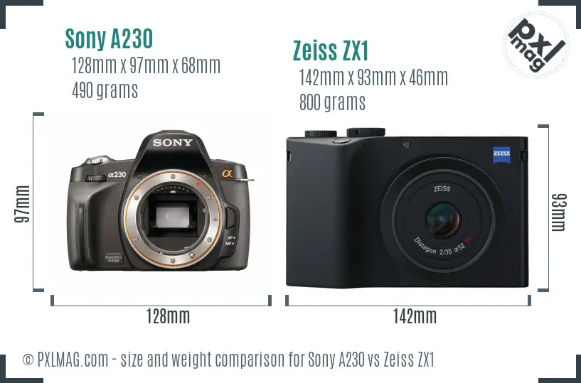 Sony A230 vs Zeiss ZX1 size comparison