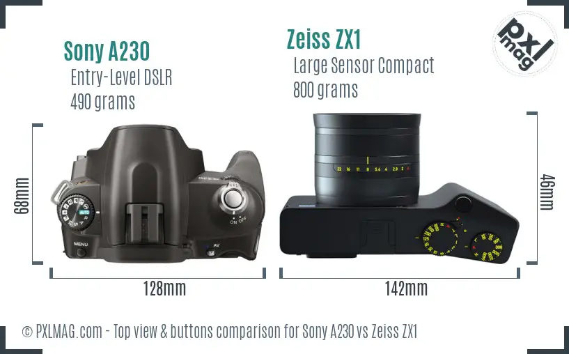 Sony A230 vs Zeiss ZX1 top view buttons comparison
