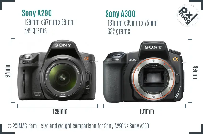 Sony A290 vs Sony A300 size comparison