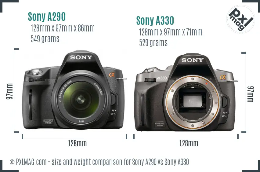 Sony A290 vs Sony A330 size comparison