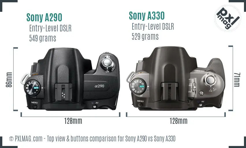 Sony A290 vs Sony A330 top view buttons comparison