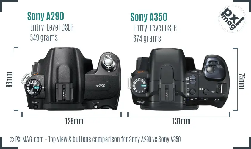 Sony A290 vs Sony A350 top view buttons comparison