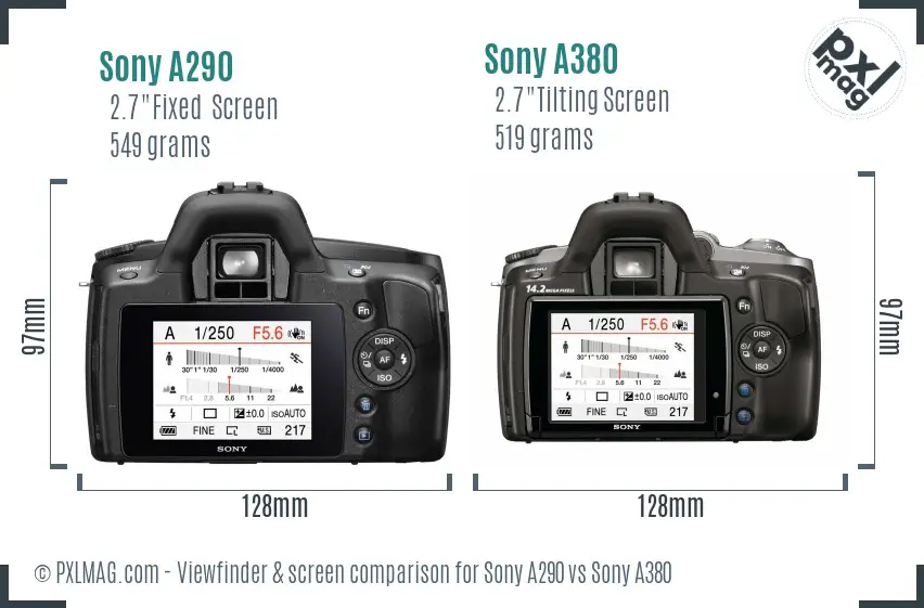Sony A290 vs Sony A380 Screen and Viewfinder comparison