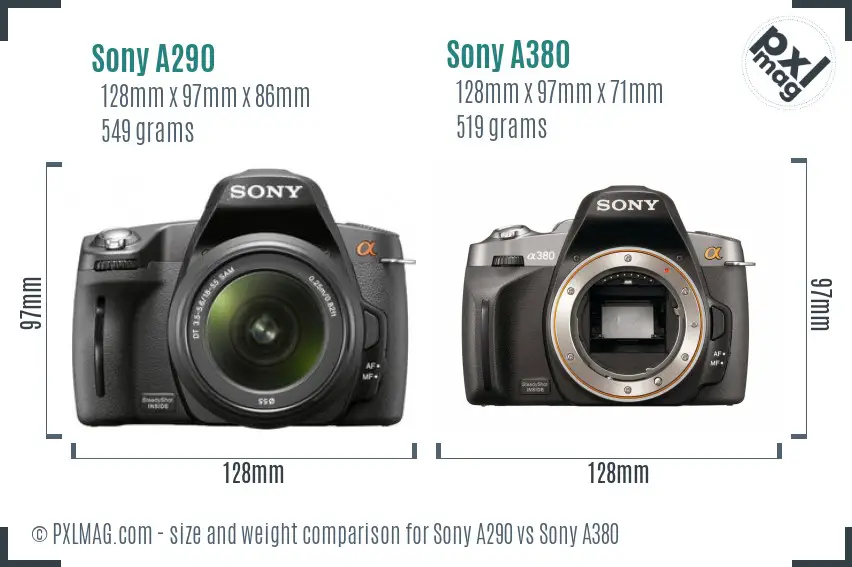 Sony A290 vs Sony A380 size comparison