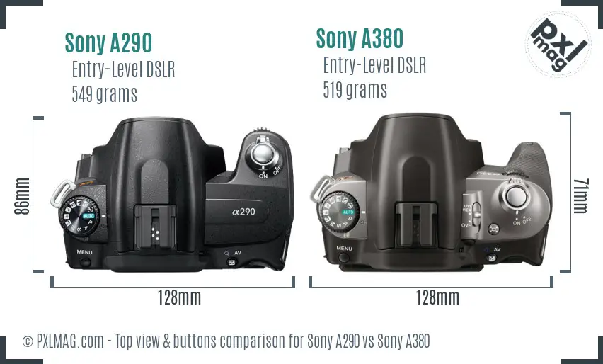 Sony A290 vs Sony A380 top view buttons comparison