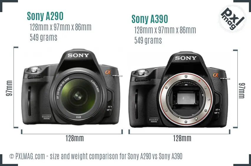 Sony A290 vs Sony A390 size comparison