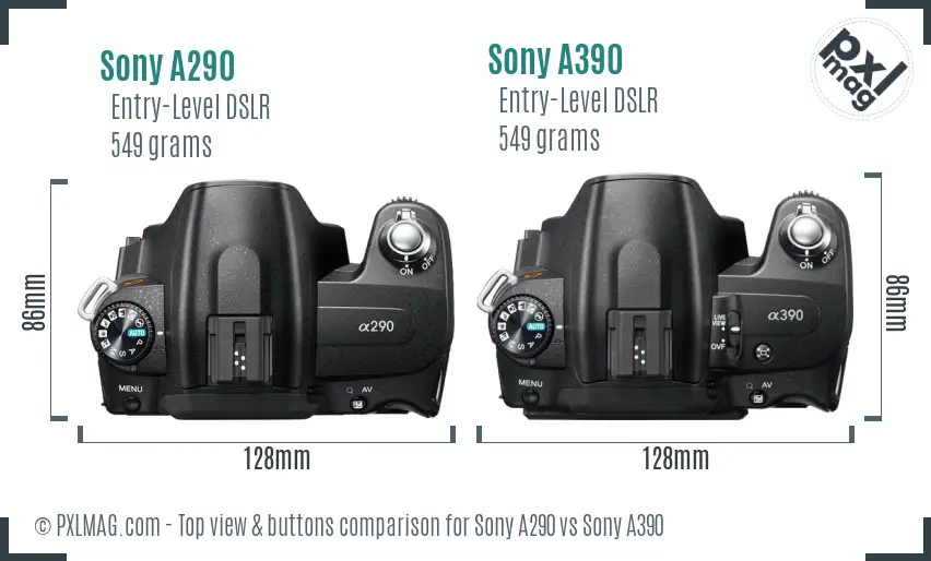 Sony A290 vs Sony A390 top view buttons comparison