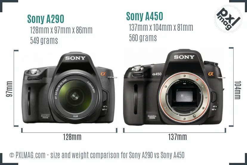 Sony A290 vs Sony A450 size comparison