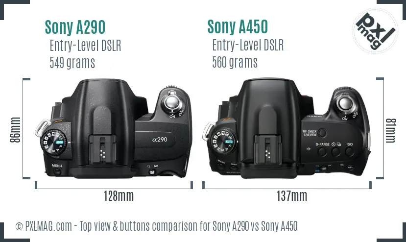 Sony A290 vs Sony A450 top view buttons comparison