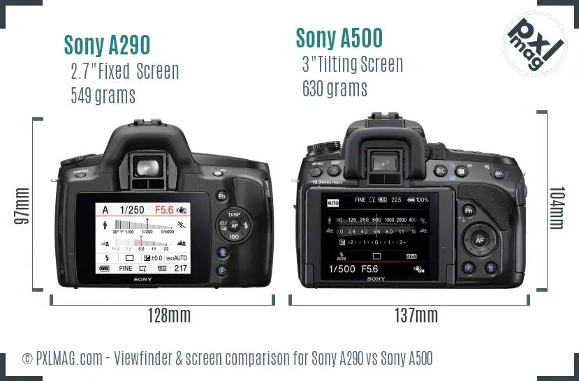 Sony A290 vs Sony A500 Screen and Viewfinder comparison
