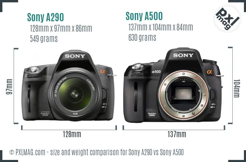 Sony A290 vs Sony A500 size comparison