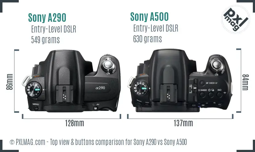Sony A290 vs Sony A500 top view buttons comparison