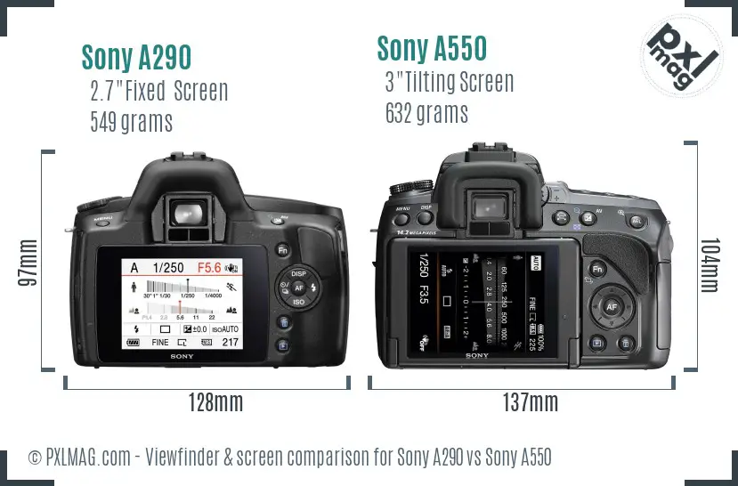 Sony A290 vs Sony A550 Screen and Viewfinder comparison