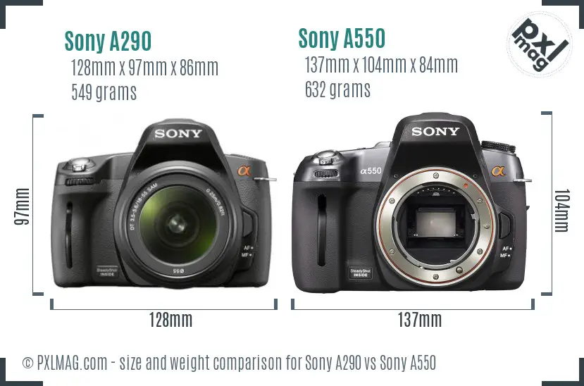 Sony A290 vs Sony A550 size comparison
