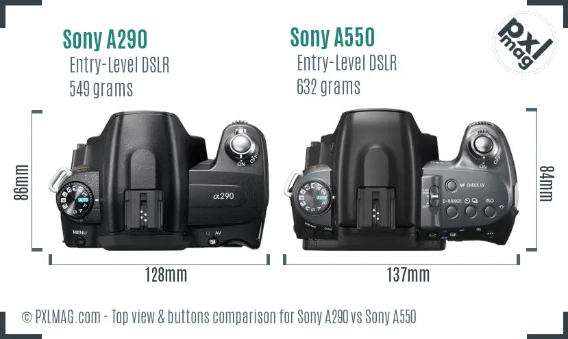 Sony A290 vs Sony A550 top view buttons comparison