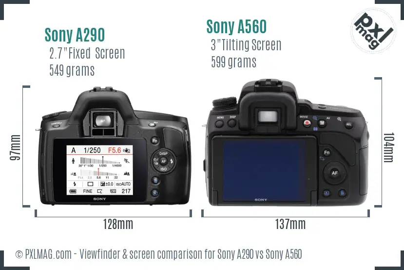 Sony A290 vs Sony A560 Screen and Viewfinder comparison